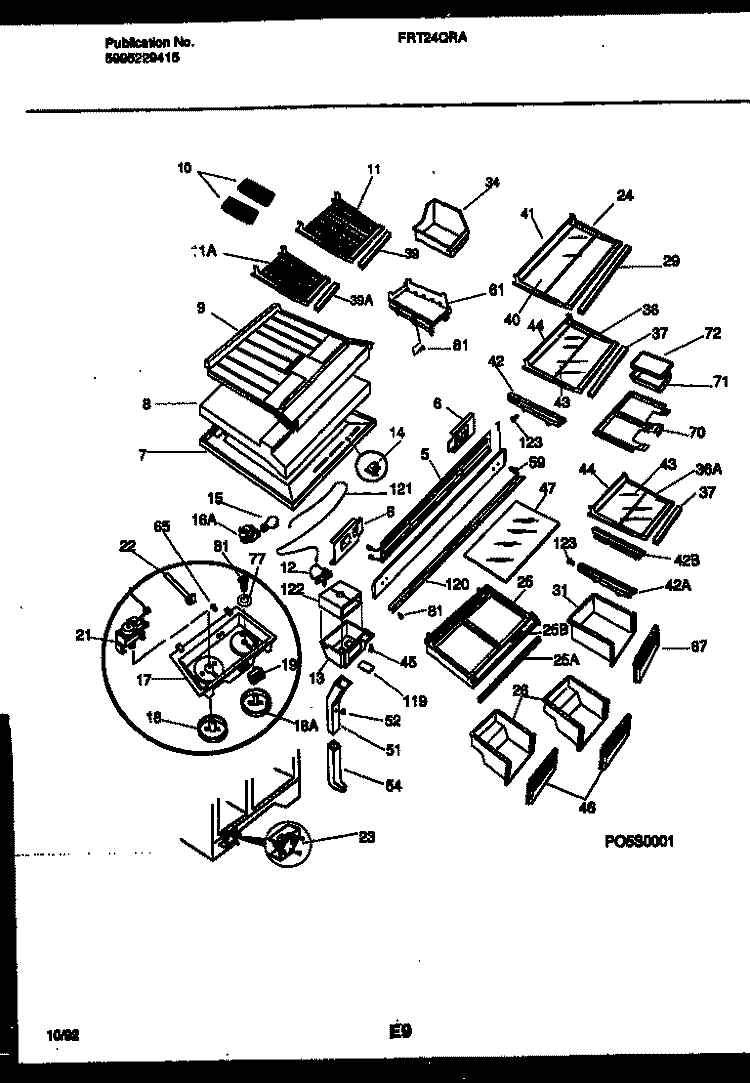 SHELVES AND SUPPORTS Diagram and Parts List for FRT24QRAW1  Frigidaire Refrigerator