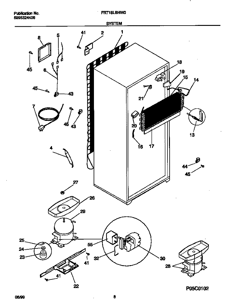 SYSTEM Diagram and Parts List for FRT18LBHW0  Frigidaire Refrigerator