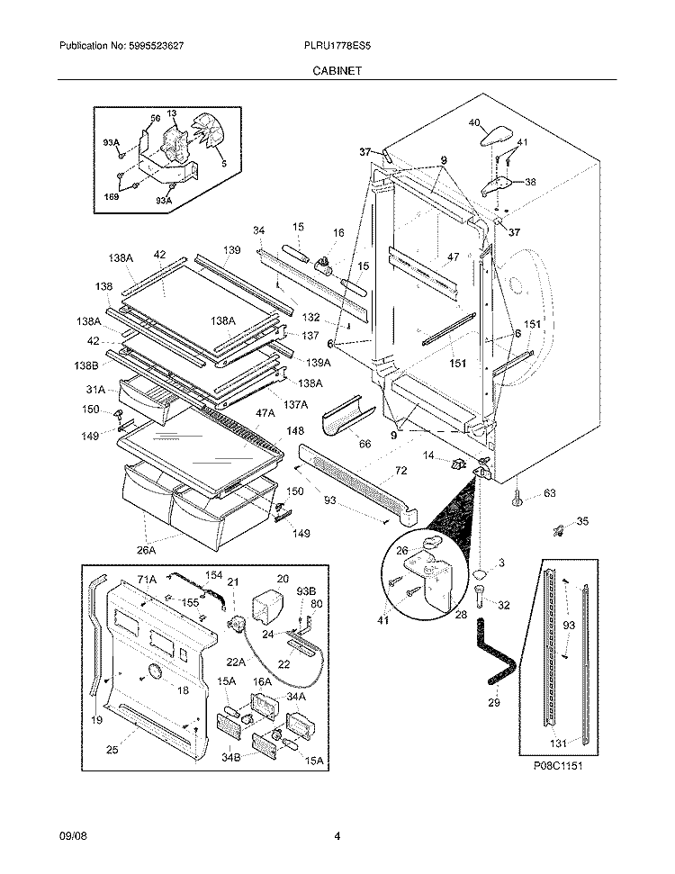 CABINET Diagram and Parts List for PLRU1778ES5  Frigidaire Refrigerator