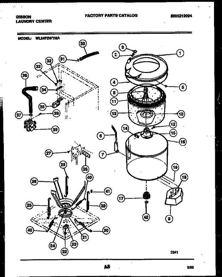 TUB AND WATER INLET Diagram and Parts List for WL24F2WYMA  Gibson Washer