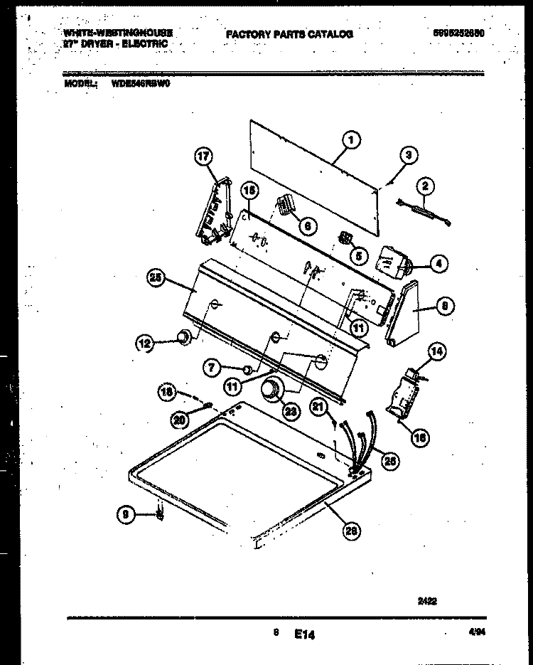 CONSOLE AND CONTROL PARTS Diagram and Parts List for WDE546RBW0  Frigidaire Dryer