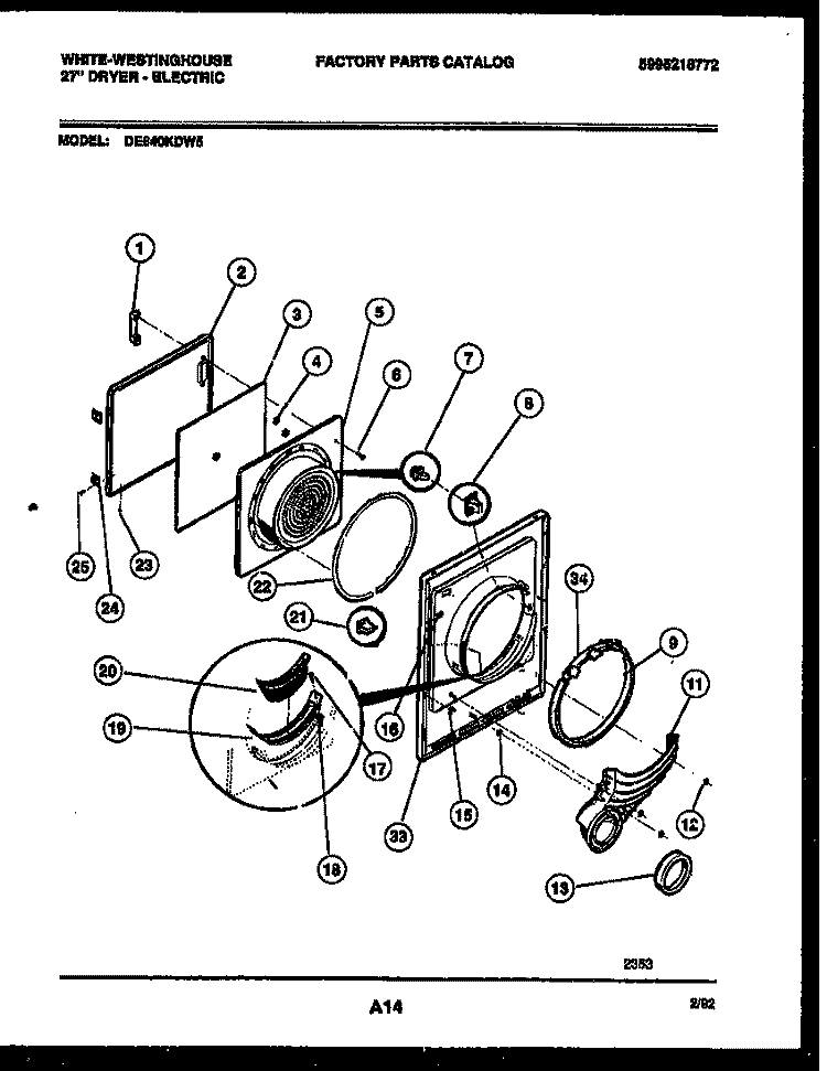DOOR PARTS Diagram and Parts List for DE640KDW5  Frigidaire Dryer