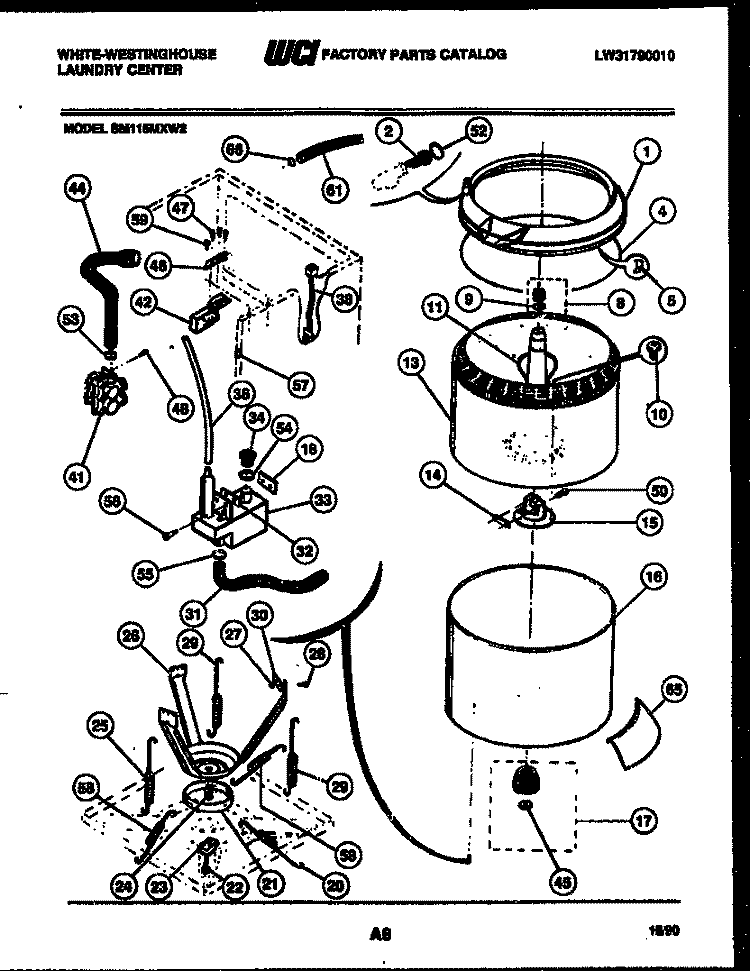 TUBS, WATER VALVE AND LID SWITCH Diagram and Parts List for SM115MXW2  Frigidaire Washer