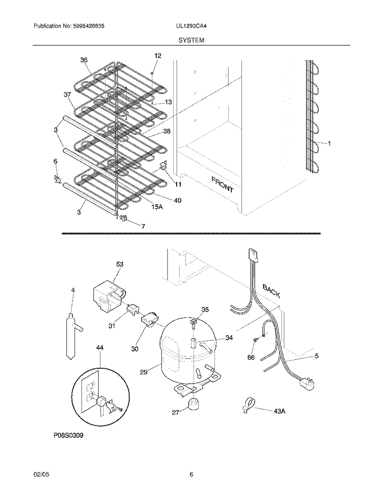 SYSTEM Diagram and Parts List for UL1293CA4  Electrolux Freezer