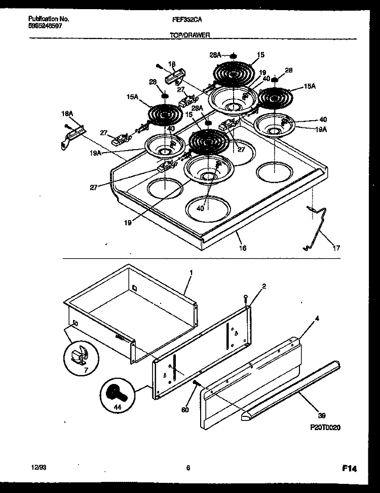 COOKTOP AND DRAWER PARTS Diagram and Parts List for FEF352CATB  Frigidaire Range