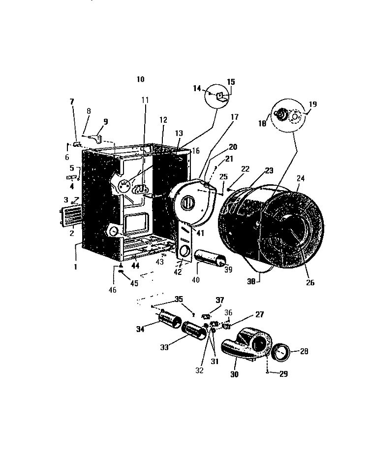 CABINET, DRUM, HEATER HOUSING Diagram and Parts List for DG600EXF2  Frigidaire Dryer
