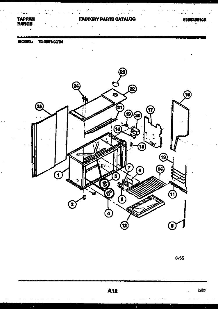UPPER BODY PARTS Diagram and Parts List for 72-3651-00-04  Tappan Range