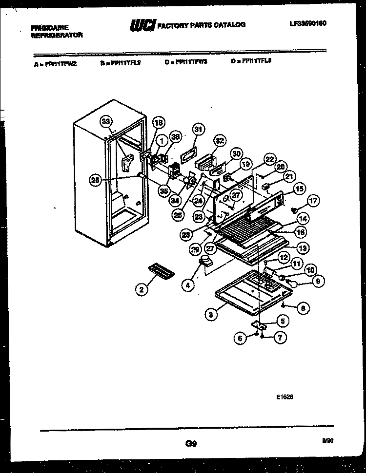 SHELVES AND SUPPORTS Diagram and Parts List for FPI11TLFW3  Frigidaire Refrigerator