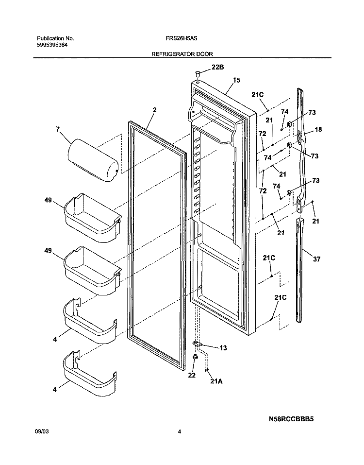 REFRIGERATOR DOOR Diagram and Parts List for FRS26H5ASB8  Frigidaire Refrigerator