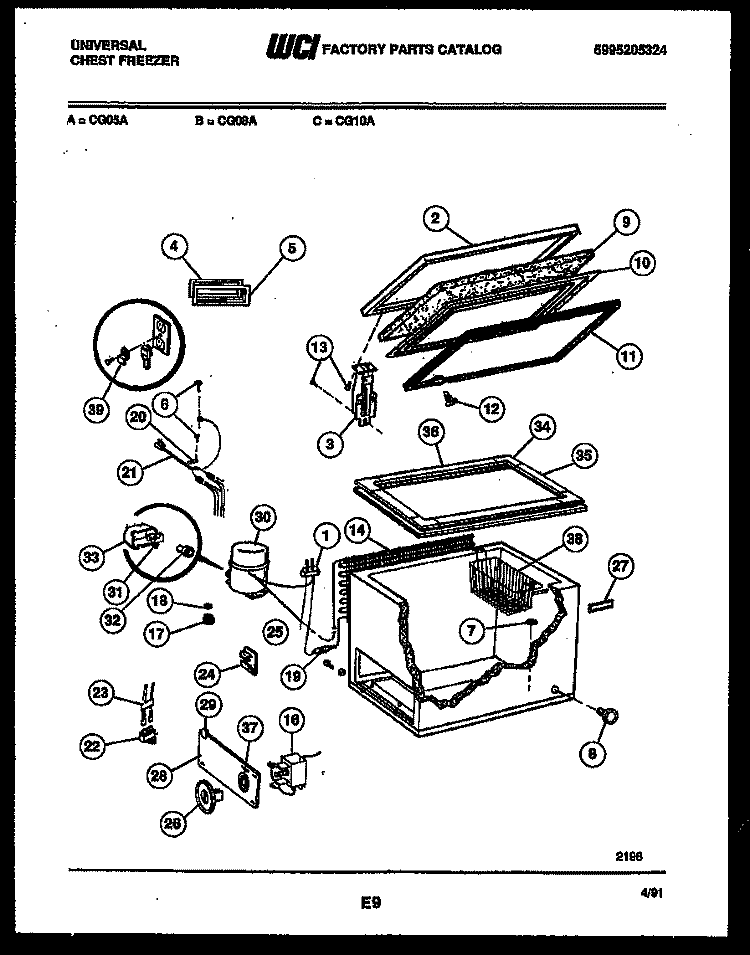 CHEST FREEZER PARTS Diagram and Parts List for CG10AD  Frigidaire Freezer