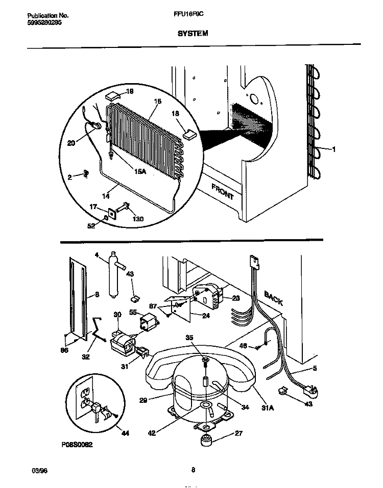 SYSTEM Diagram and Parts List for FFU16F9CW2  Frigidaire Freezer