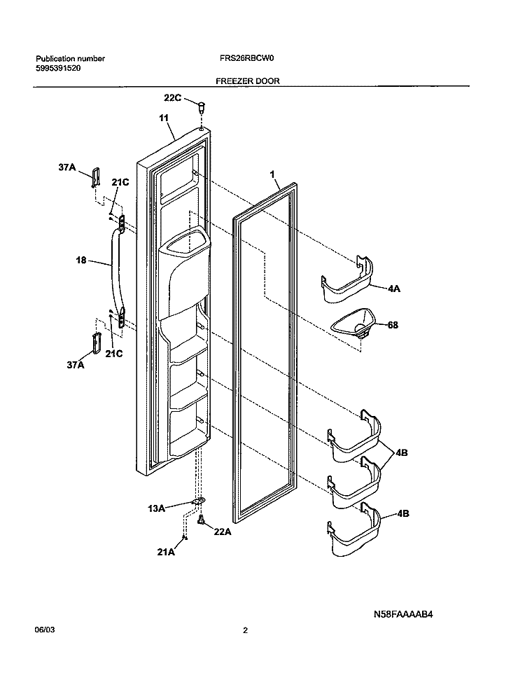 FREEZER DOOR Diagram and Parts List for FRS26RBCW0  Frigidaire Refrigerator