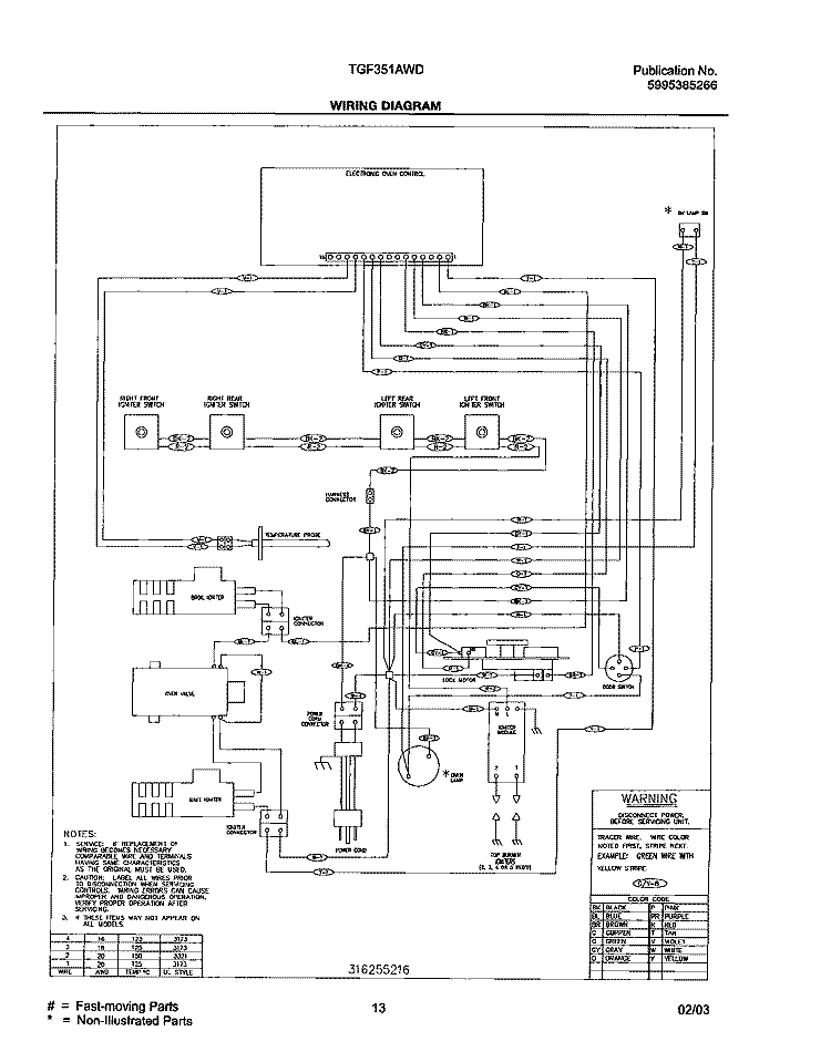 WIRING DIAGRAM Diagram and Parts List for TGF351AWD  Tappan Range