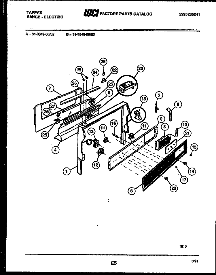 BACKGUARD Diagram and Parts List for 31-3347-00-02  Tappan Range