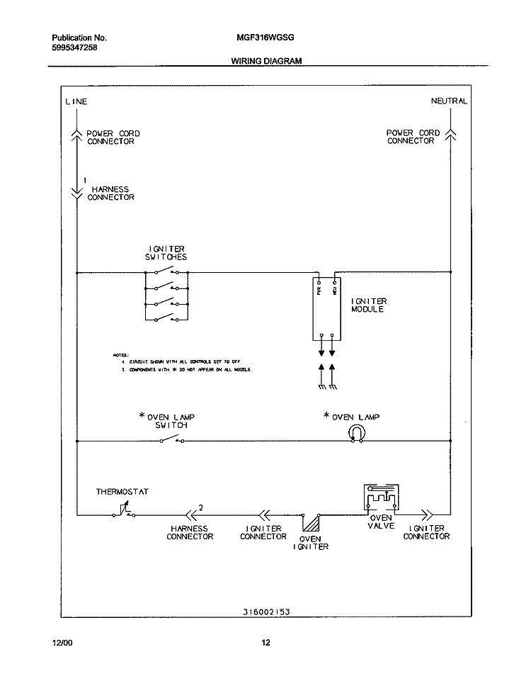 WIRING DIAGRAM Diagram and Parts List for MGF316WGSG  Uni Range