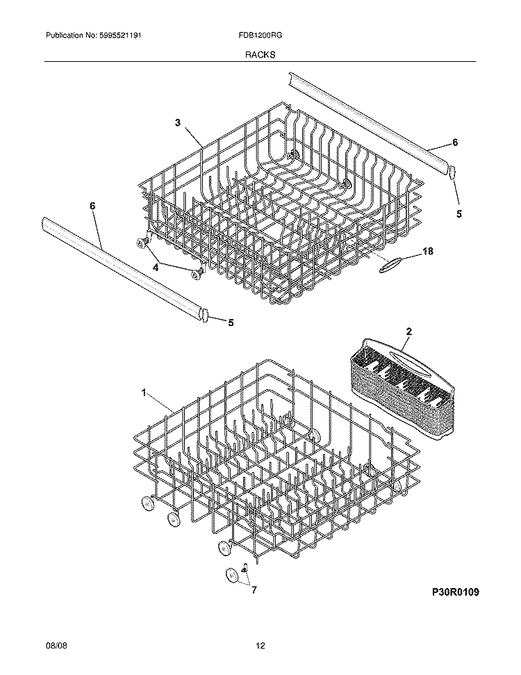 RACKS Diagram and Parts List for FDB1200RGB1  Frigidaire Dishwasher
