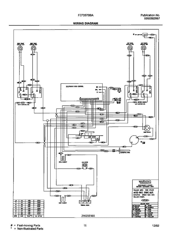 WIRING DIAGRAM Diagram and Parts List for FEF357BBA  Frigidaire Range