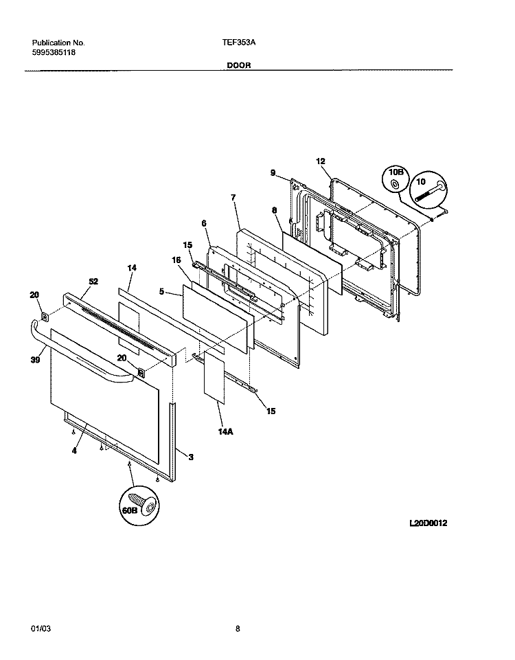 DOOR Diagram and Parts List for TEF353AQD  Tappan Range