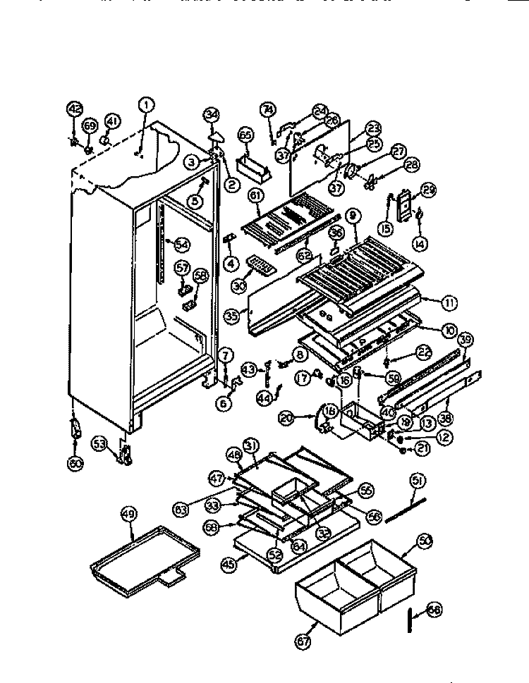 CABINET PARTS Diagram and Parts List for RD19F9WT3A  Gibson Refrigerator