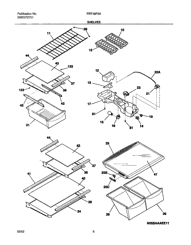 SHELVES Diagram and Parts List for FRT18P5AB7  Frigidaire Refrigerator