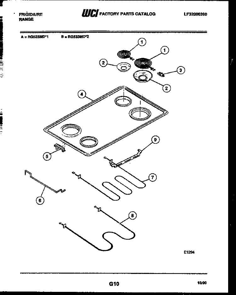 COOKTOP AND BROILER PARTS Diagram and Parts List for RG533MDW1  Frigidaire Range