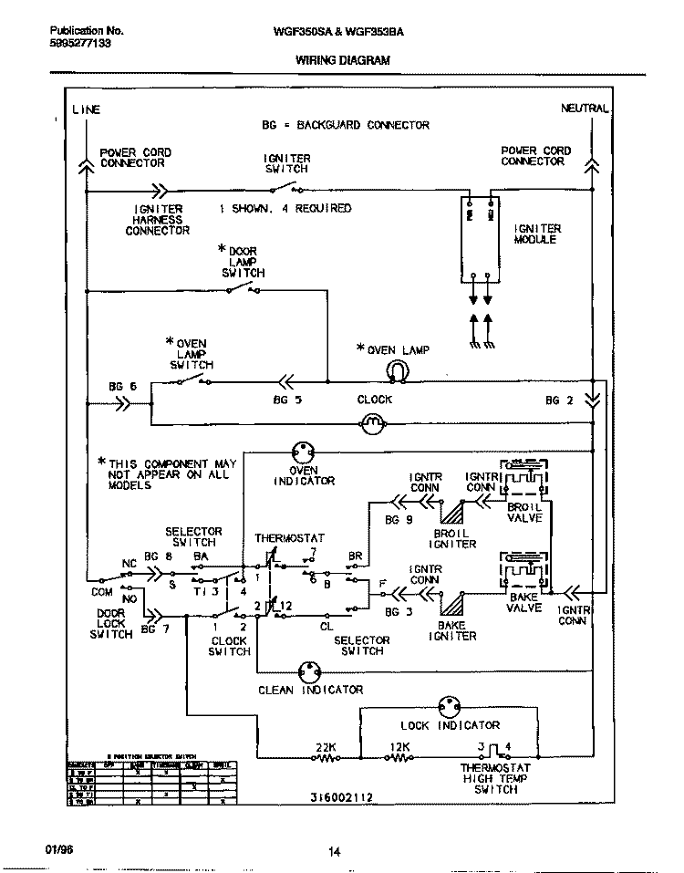 WIRING DIAGRAM Diagram and Parts List for WGF353BAWE  Frigidaire Range