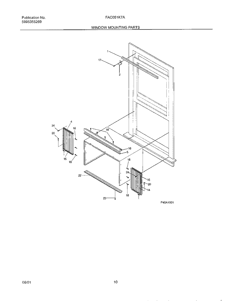 WINDOW MOUNTING Diagram and Parts List for FAC051K7A4  Frigidaire Air Conditioner