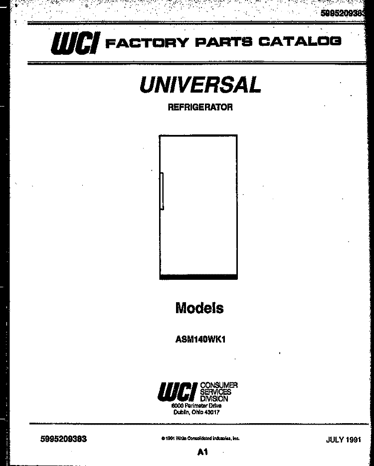 COVER Diagram and Parts List for ASM140WKJ1  Uni Refrigerator