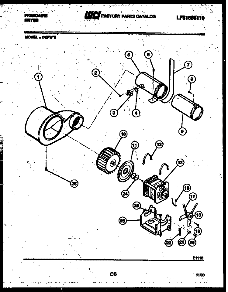 MOTOR AND BLOWER PARTS Diagram and Parts List for DEFW0  Frigidaire Dryer