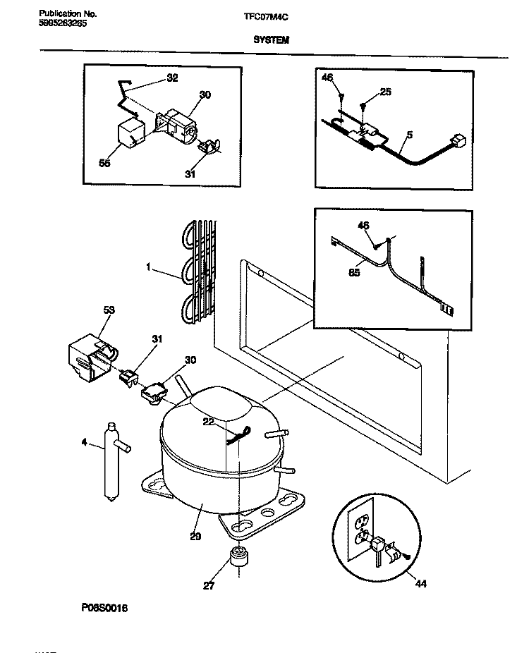 SYSTEM Diagram and Parts List for TFC07M4CW0  Tappan Freezer