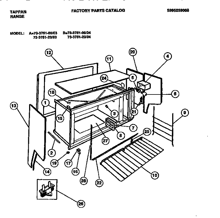 BOODY Diagram and Parts List for 73-3751-00-04  Tappan Range
