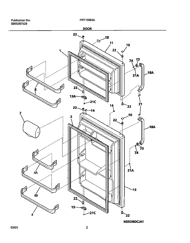 DOOR Diagram and Parts List for FRT15IB3AT3  Frigidaire Refrigerator