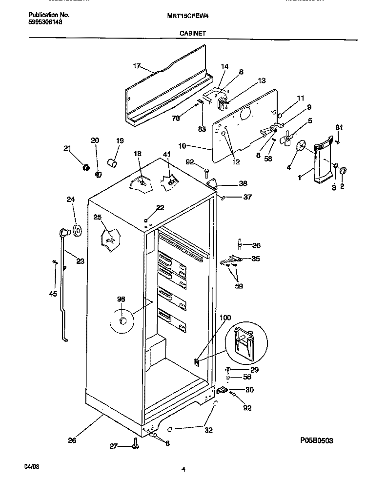 CABINET Diagram and Parts List for MRT15CPEW4  Frigidaire Refrigerator