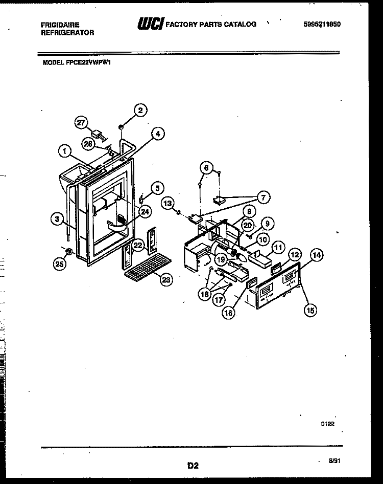 ICE DOOR, DISPENSER AND WATER TANKS Diagram and Parts List for FPCE22VWPW1  Frigidaire Refrigerator