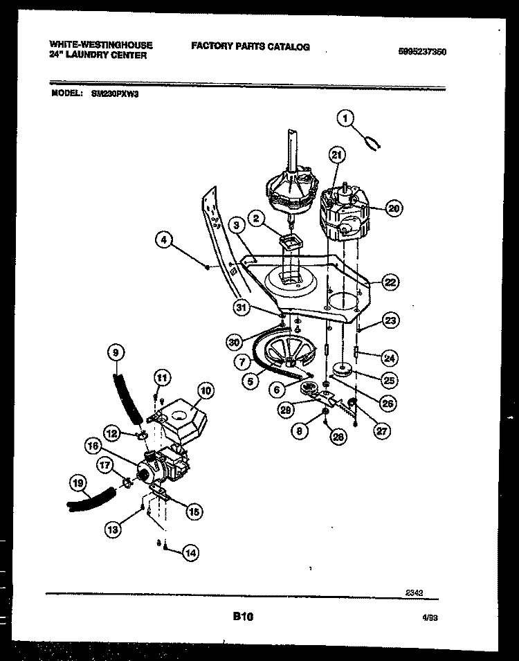 WASHER DRIVE SYSTEM AND PUMP Diagram and Parts List for SM230PXD3  Frigidaire Washer