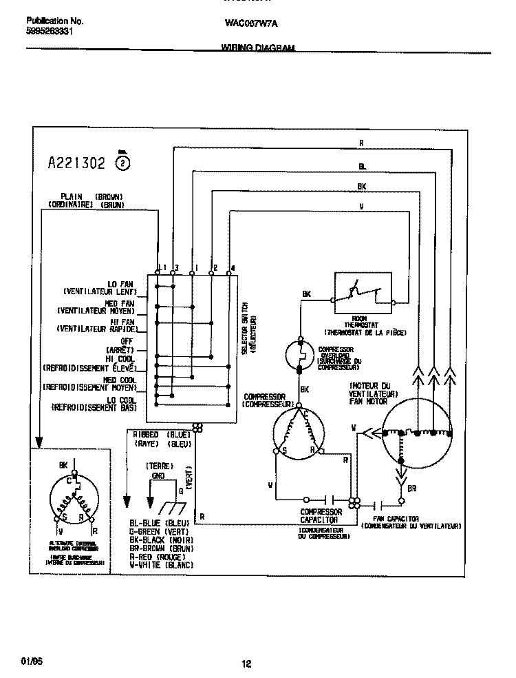 WIRING DIAGRAM Diagram and Parts List for WAC067W7A1  Frigidaire Air Conditioner