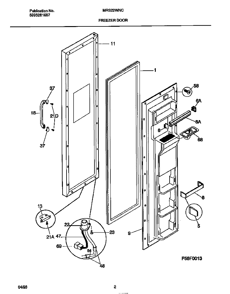 FREEZER DOOR Diagram and Parts List for MRS22WNCD2  Frigidaire Refrigerator