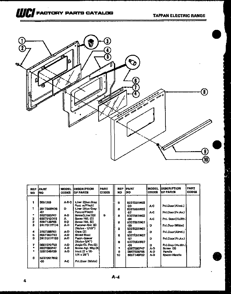 DOOR PARTS Diagram and Parts List for AS139K1K1  Frigidaire Range