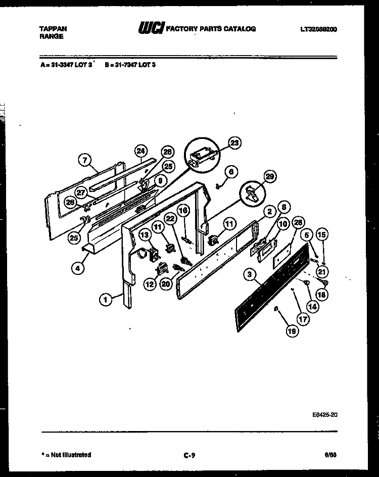 BACKGUARD Diagram and Parts List for 31-3347-00-03  Tappan Range