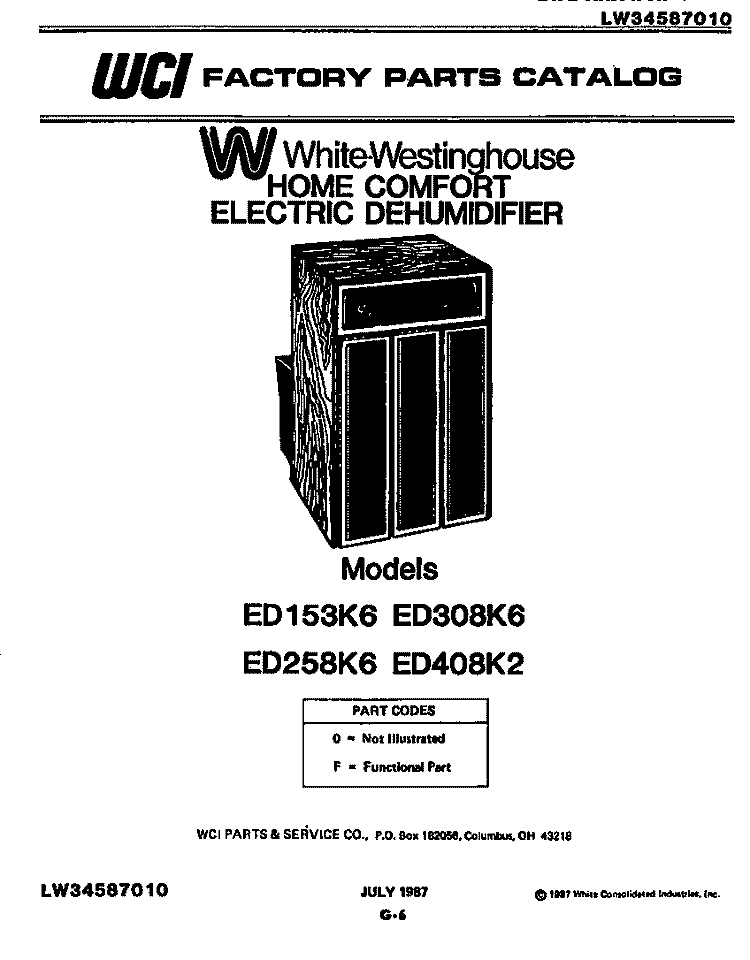COVER Diagram and Parts List for ED258K6  Frigidaire Dehumidifier