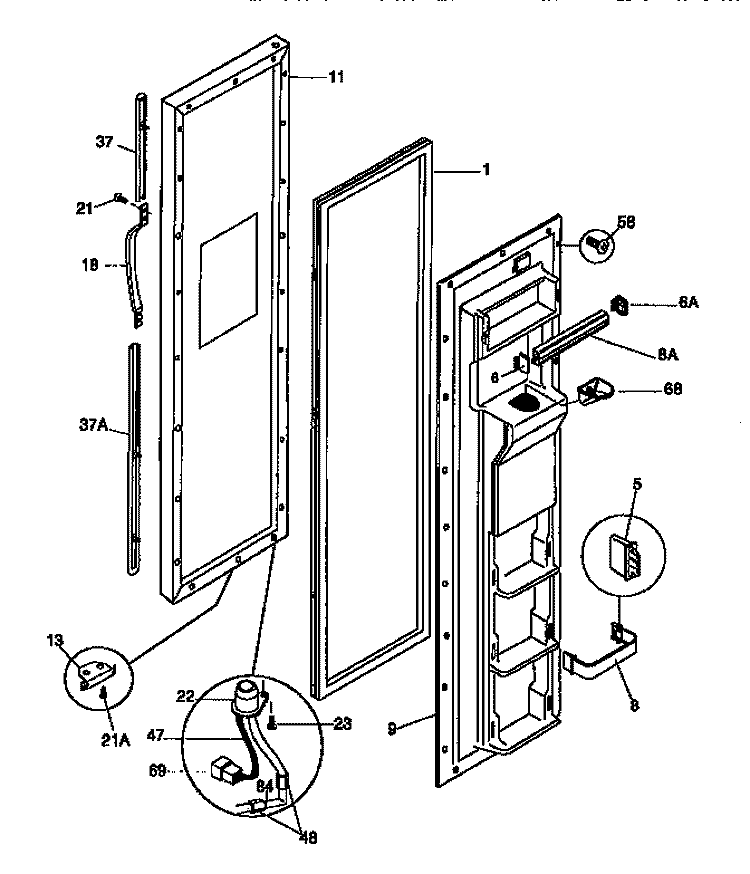FREEZER DOOR Diagram and Parts List for FRS26WRBD1  Frigidaire Refrigerator