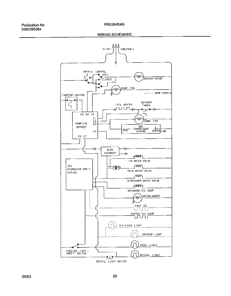 WIRING SCHEMATIC Diagram and Parts List for FRS26H5ASB8  Frigidaire Refrigerator