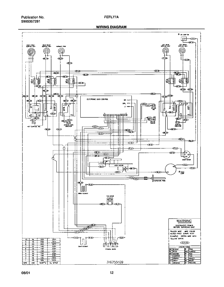 WIRING DIAGRAM Diagram and Parts List for FEFL77ABB  Frigidaire Range