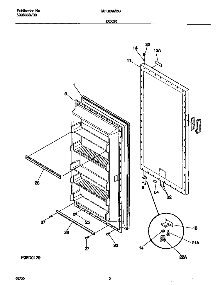 DOOR Diagram and Parts List for MFU09M2GW4  Frigidaire Freezer