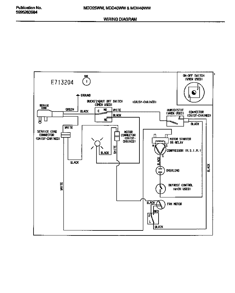 WIRING DIAGRAM Diagram and Parts List for MDD25WW1  Frigidaire Dehumidifier