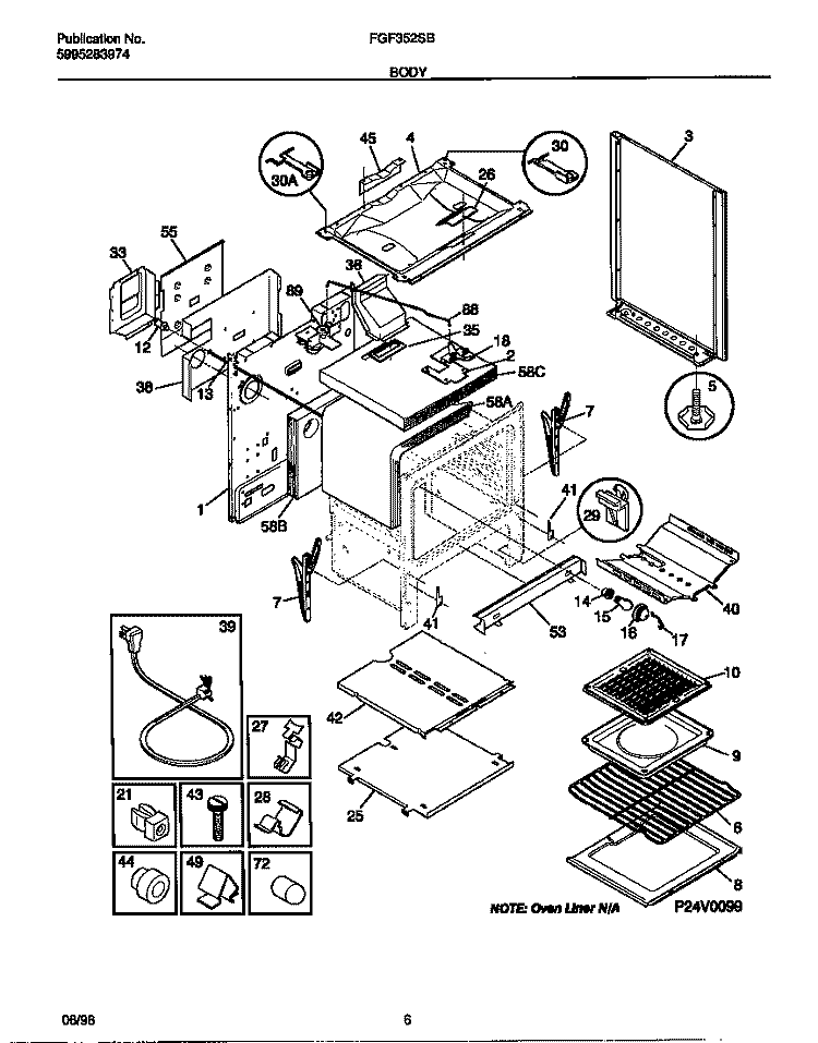 BODY Diagram and Parts List for FGF352SBDE  Frigidaire Range