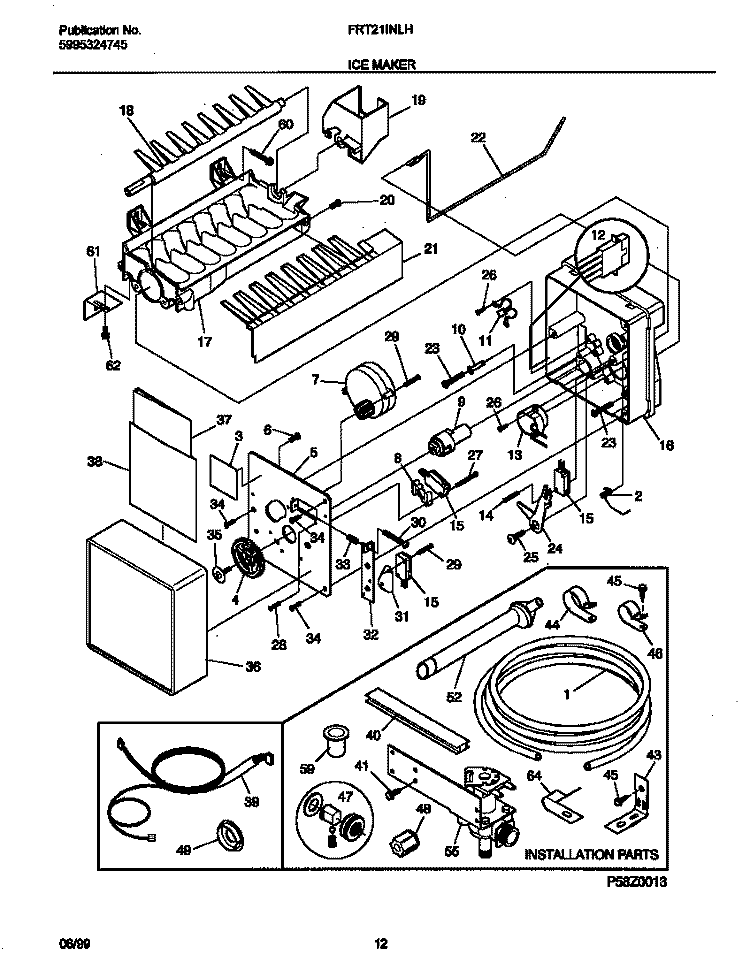 ICE MAKER Diagram and Parts List for FRT21INLHB0  Frigidaire Refrigerator