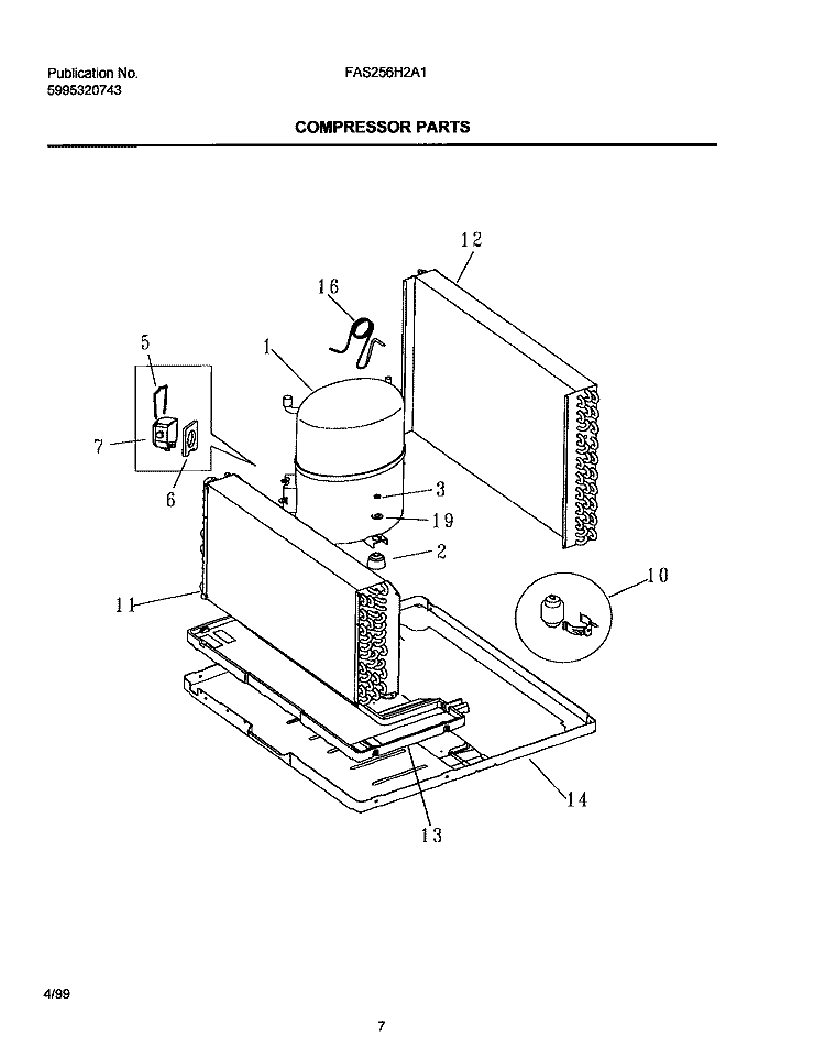 COMPRESSOR Diagram and Parts List for FAS256H2A1  Frigidaire Air Conditioner