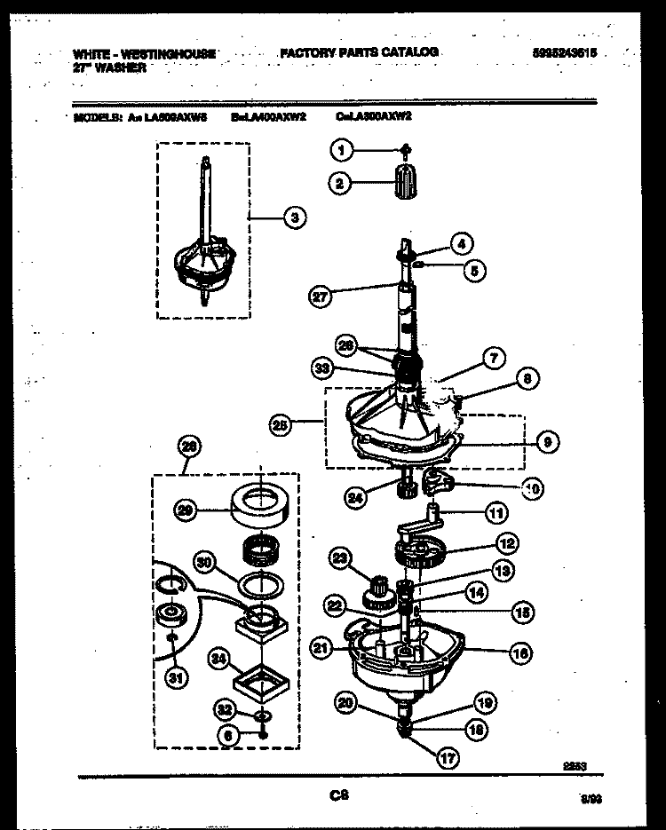 TRANSMISSION PARTS Diagram and Parts List for LA300AXW2  Frigidaire Washer