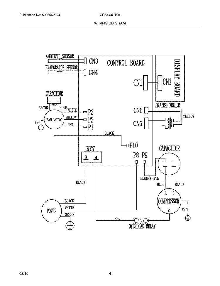 WIRING DIAGRAM Diagram and Parts List for CRA144HT20  Frigidaire Air Conditioner
